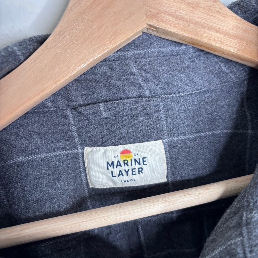 Marine Layer Gray Windowpane Flannel Button Down Shirt Size L - Picture 7 of 9